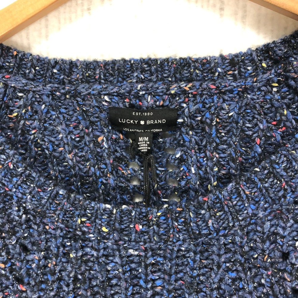 Lucky Brand Blue Space Dye Pointelle Knit Sweater Womens Medium Confetti Fleck - Picture 4 of 10